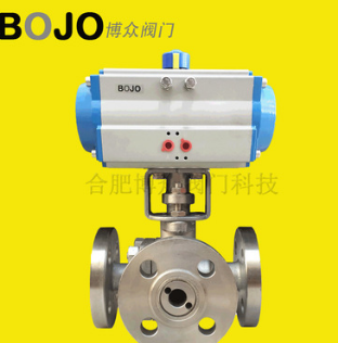 BOJO博众阀门不锈钢气动三通法兰球阀 Q644/5F-16P气动三通换向阀