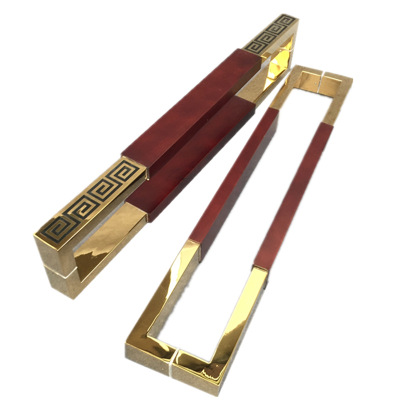 厂家直销中式不锈钢夹木拉手 花梨木门把手 实木玻璃门拉手定制