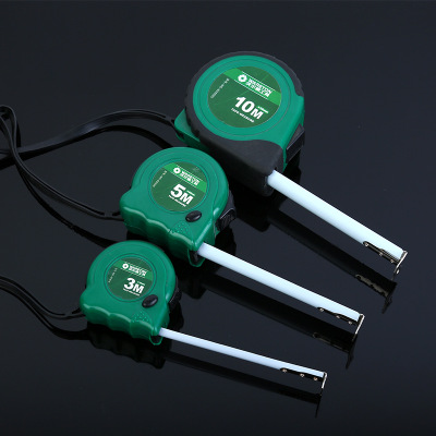 货源供应绿塑壳钢卷尺高耐磨工程尺家用钢卷尺加厚多功能测量工具