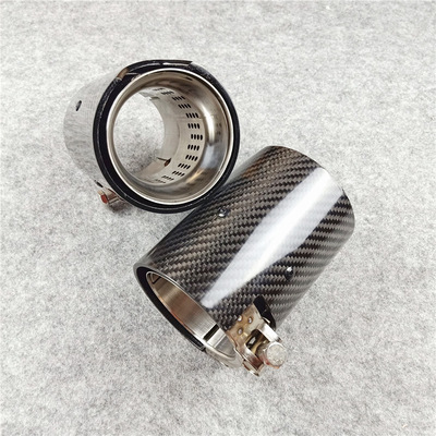 适用于宝马款尾喉排气管 碳纤维304不锈钢材质 单出直边亮壳带M标