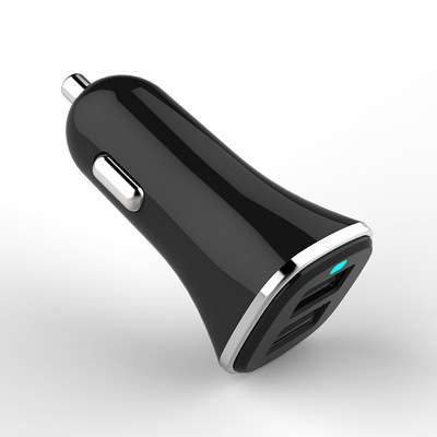 新款车载充电器双口5V2.4A车充一拖二车充厂家定制LOGO可小额批发