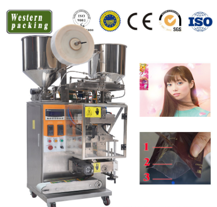 广州西利供应洗发水液体染发剂包装机 双物料染膏液体袋包机