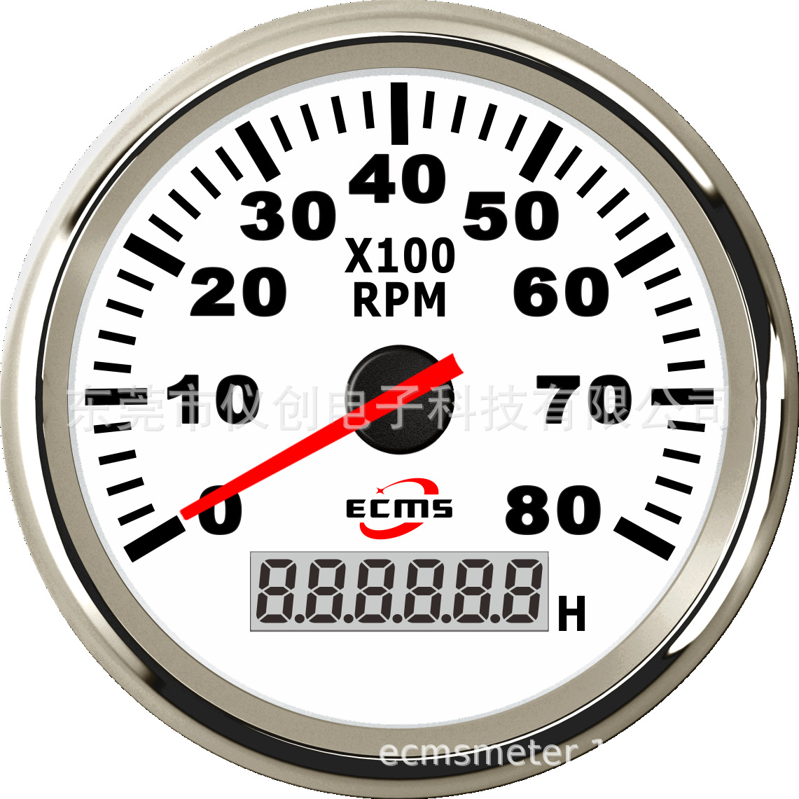 指针/数显转速表8000转 白色刻度盘+镀镍不锈钢前盖
