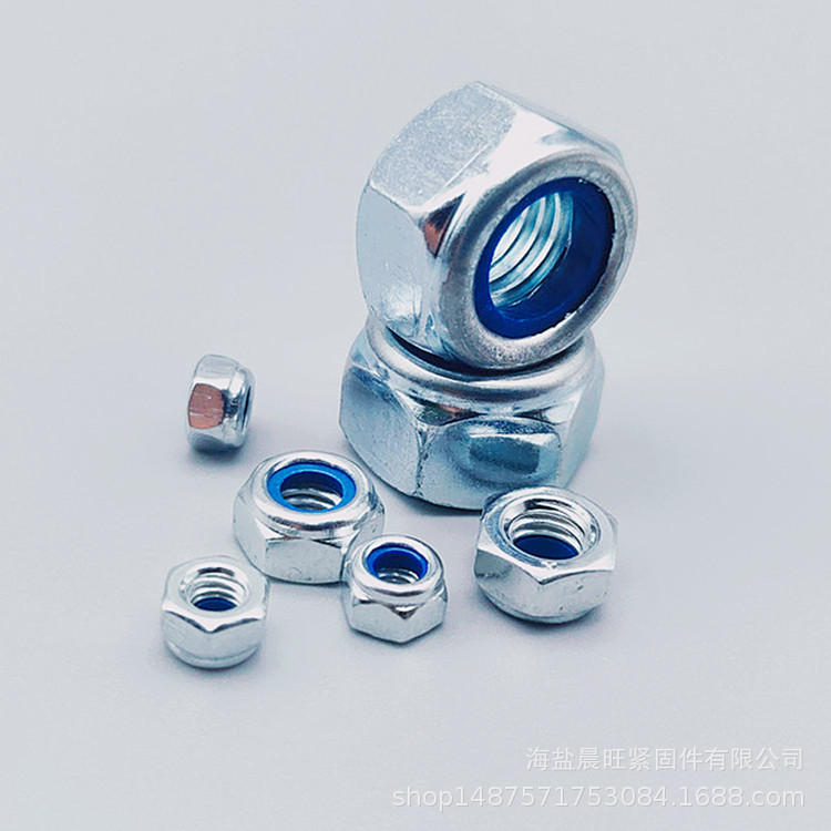 现货供应加厚尼龙锁紧螺母GB889M20 中碳10级蓝白锌