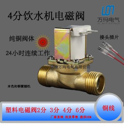 饮水机24V 直饮机电磁阀12V全铜电磁阀 四分DN15外螺铜线220V
