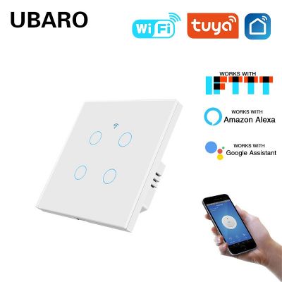 跨境86型欧标WIFI智能开关钢化玻璃面板4路零火版涂鸦语音开关批