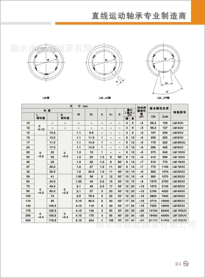 丽水市启航轴承有限公司 电子目录
